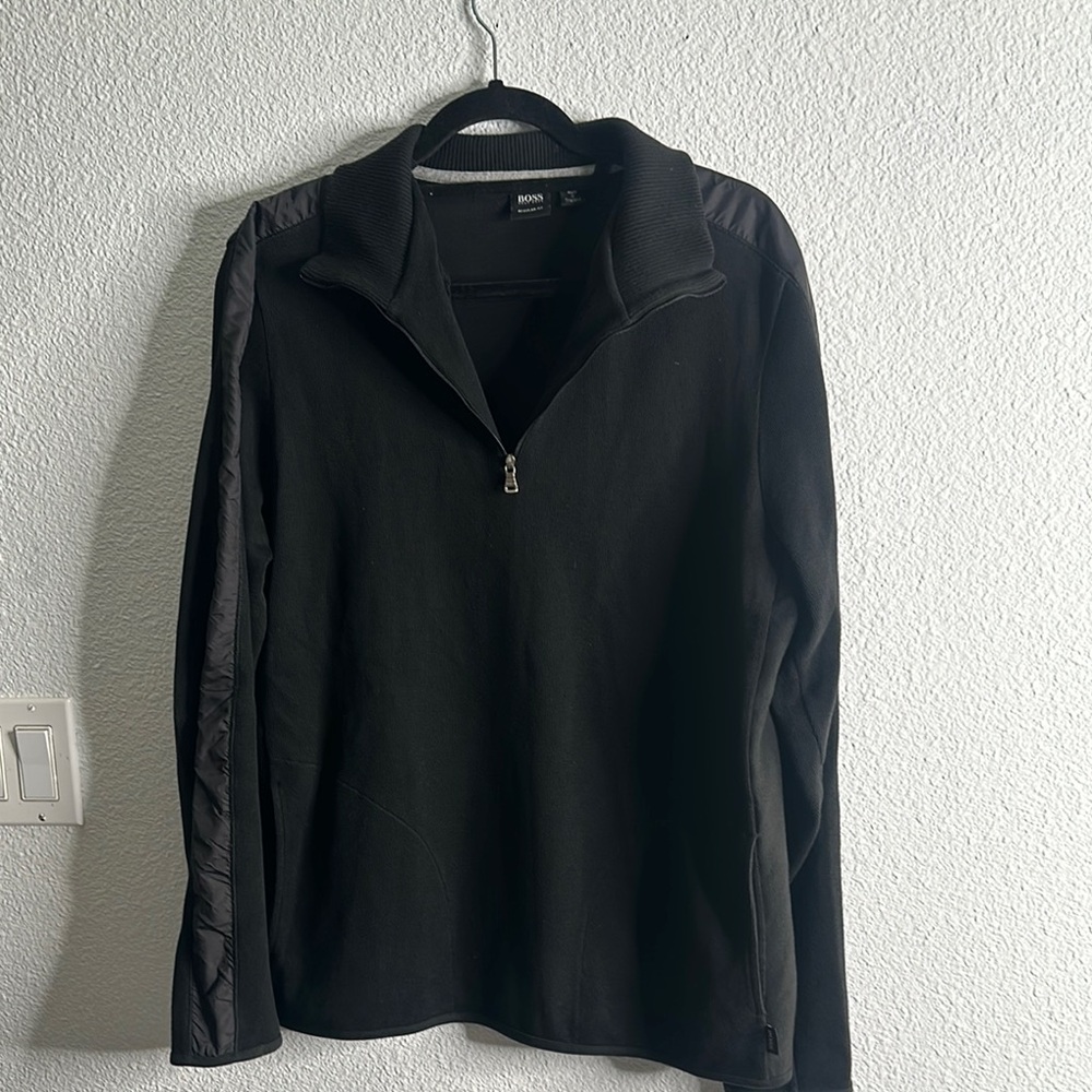 BOSS Men's Black quarter zip Sweater regular fit